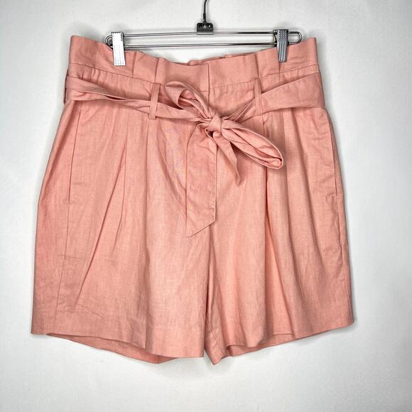 BODEN Paperbag High Waist Shorts PINK Belt PLEATED FRONT Linen Blend Size 8 - Picture 1 of 13